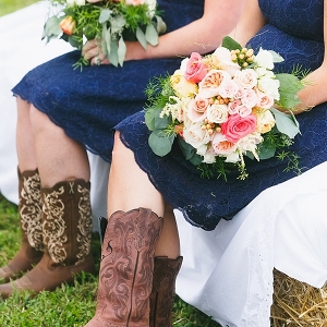 Navy blue bridesmaid dresses with cowgirl boots
