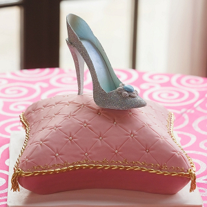Pink Cinderella glass slipper wedding cake