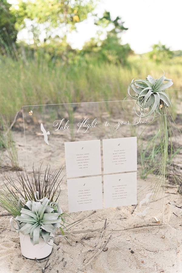 Beach wedding seating chart with air plants