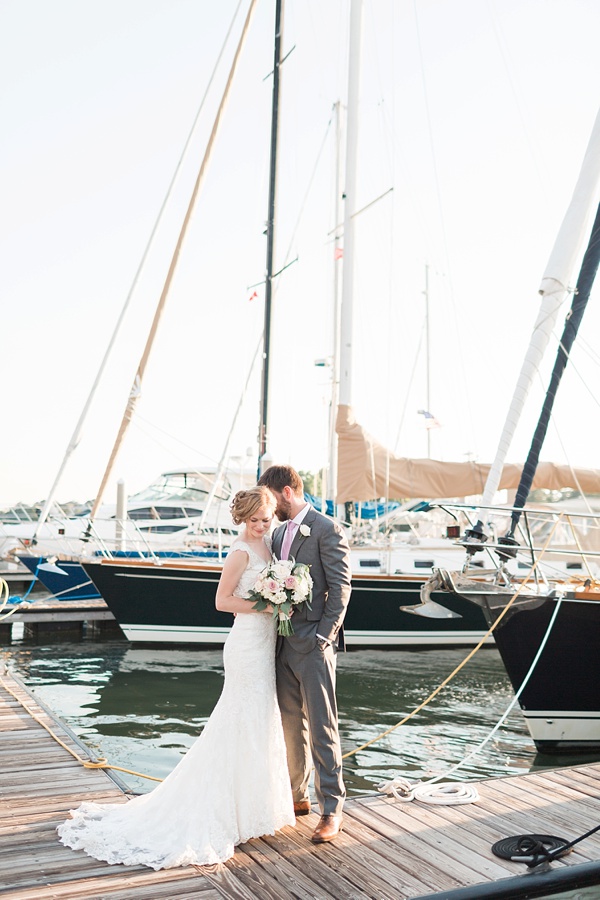 Bride and groom in marina