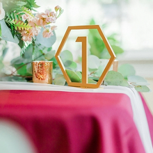 Geometric gold wedding table number