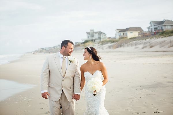 beach bride and groom in outer banks