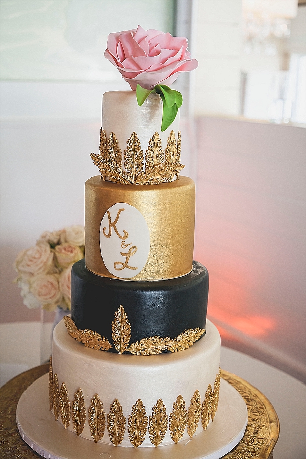 Metallic gold and black wedding cake