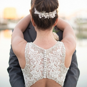Lace wedding dress with keyhole back