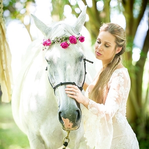 Bride and horse with flower crown