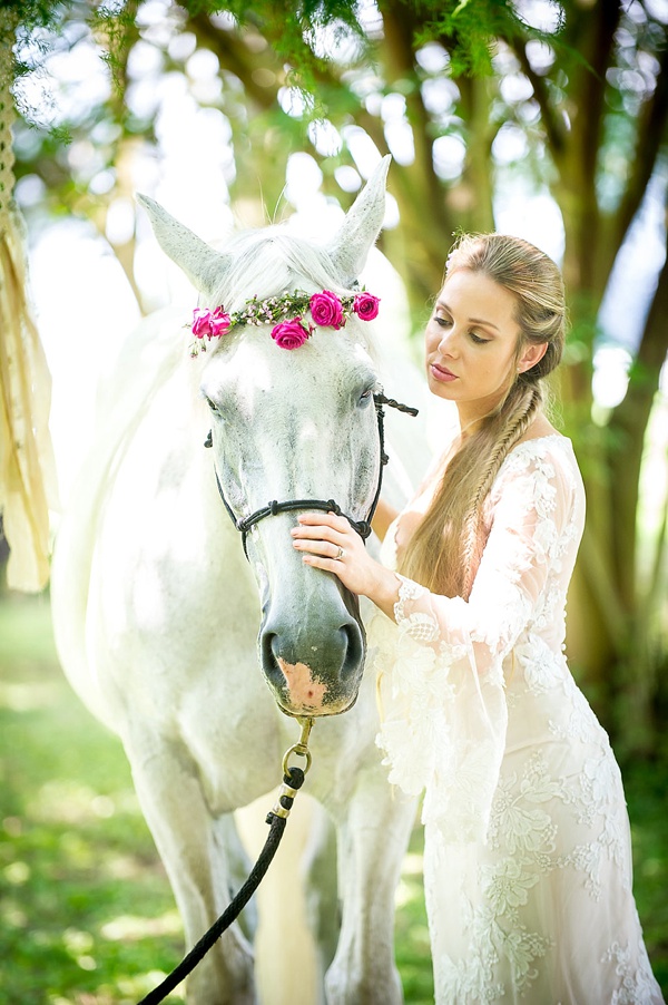 Bride and horse with flower crown