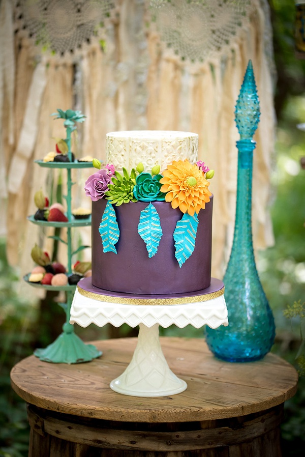 Colorful boho hippie wedding cake
