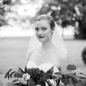 Black and white of a bride
