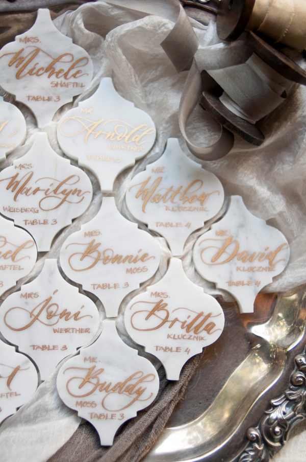Calligraphy Marble Wedding Escort Cards