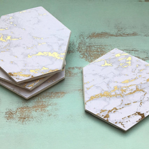 Gold and White Marble Coasters