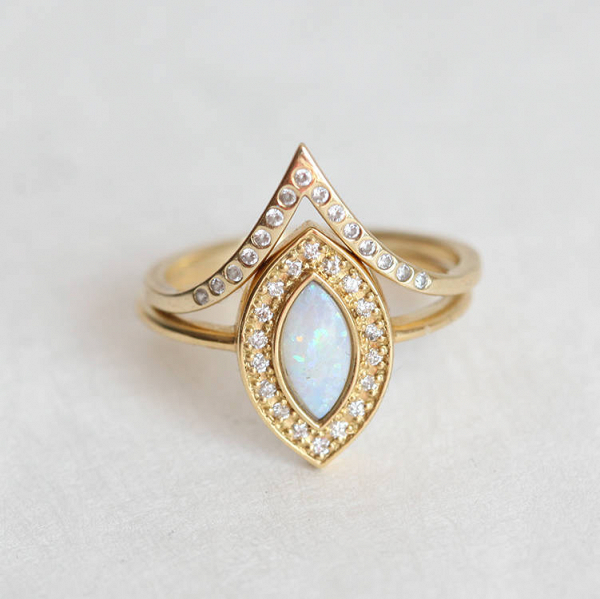 Opal Engagement & Wedding Ring Set
