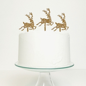 Glitter gold reindeer cake toppers
