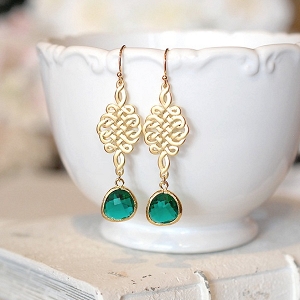 Green and gold bridesmaid earrings