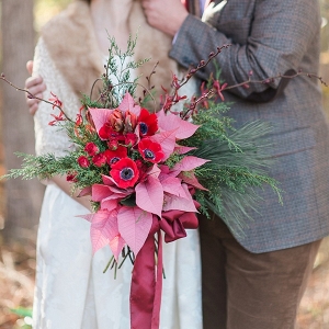 Red and green Christmas wedding bouquet
