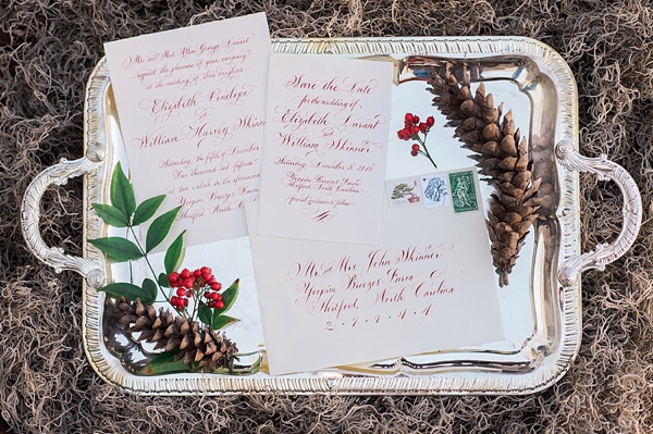 Red and green Christmas wedding invitation