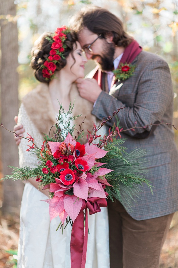 Red and green Christmas wedding bouquet