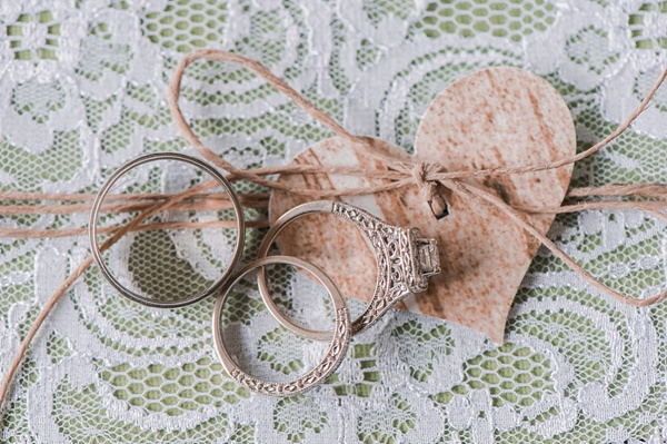 Wedding rings on lace