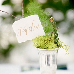 Calligraphy place card on moss