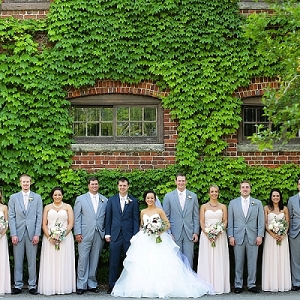 Ivy covered wall for wedding party photos