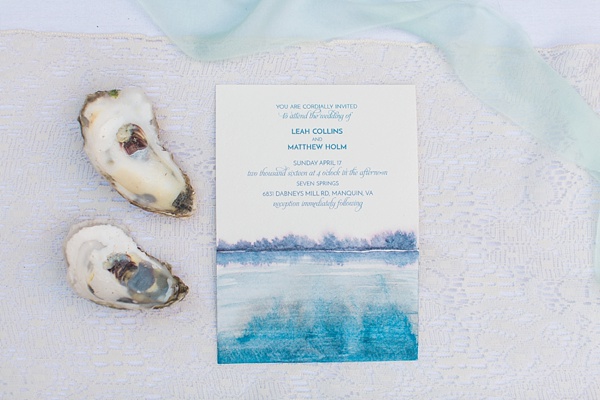 Oyster inspired wedding watercolor invitation