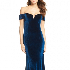 Navy Blue Teal Velvet Dress
