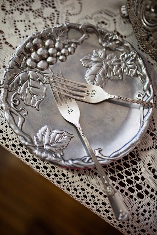Pretty personalized wedding cake cutting forks