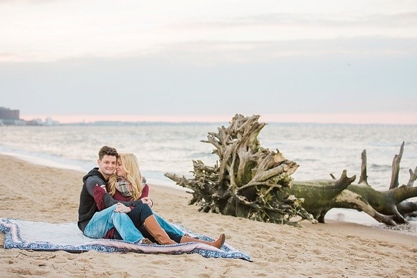 Engaged couple on the beach