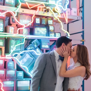 neon engagement photos at art gallery museum