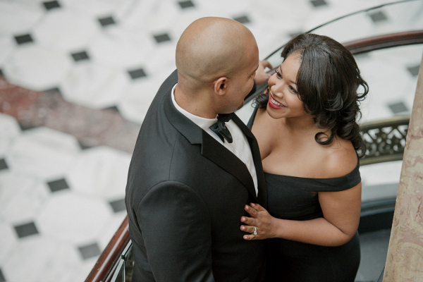 Full Length Gown and Black Tux Engagement Shoot