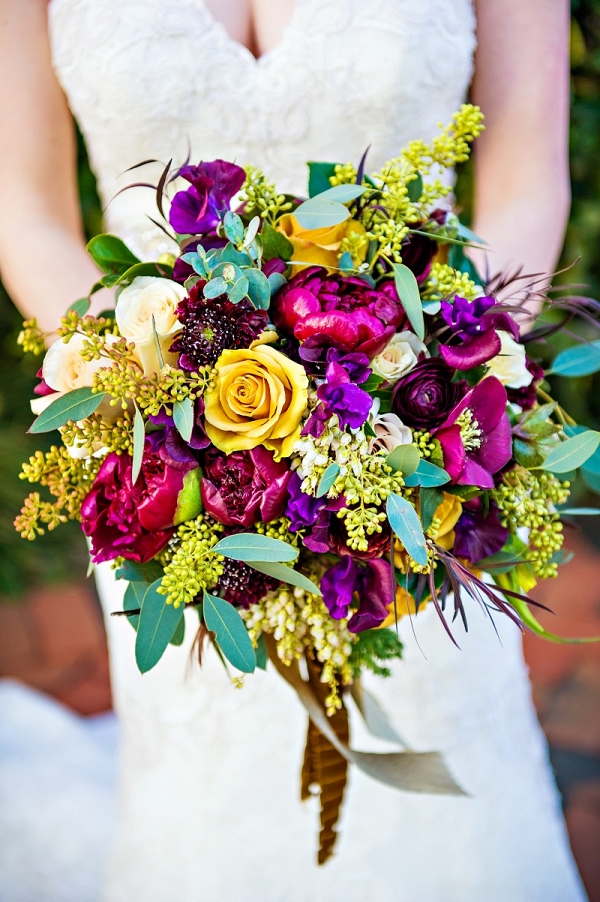 romantic textured bridal bouquet with jewel tones