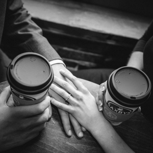 Black and White Coffee Lovers Engagement Shoot