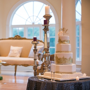 Gold Fondant Ornate Wedding Cake 