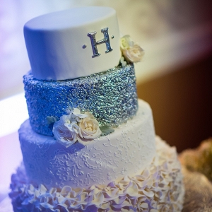 Monogram silver glitter wedding cake