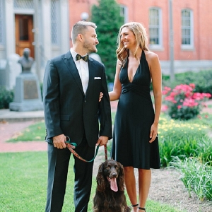 New Years inspired engagement photos with their family dog