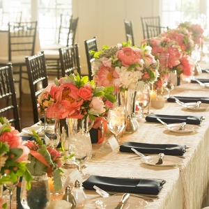coral charm peony head table centerpiece 