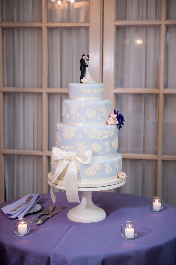 lavender lace tiered wedding cake 