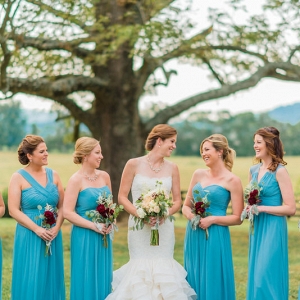 bridesmaid dresses and rustic bouquet 