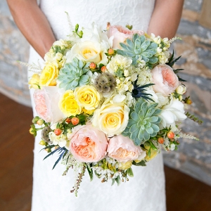 Succulent and Garden rose pink and mint brides bouquet