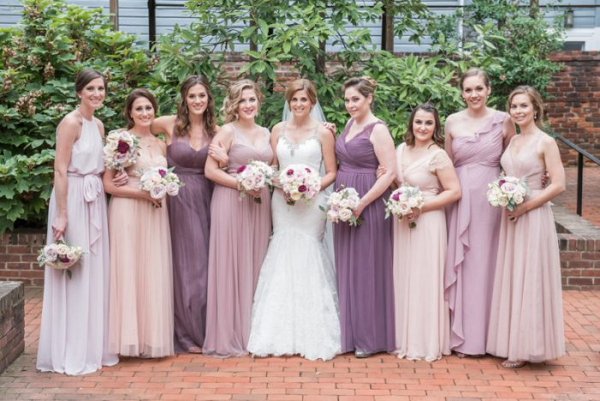 Blush and mauve mis-matched bridesmaids
