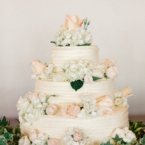 White and blush wedding cake