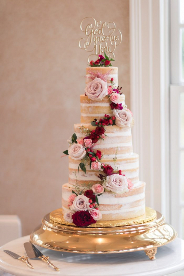 Tall semi-naked wedding cake